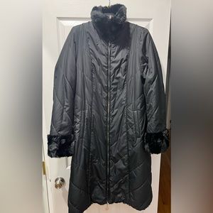 Fur Faux REVERSIBLE Coat Women’s Black w/hood by Dennis Basso Medium